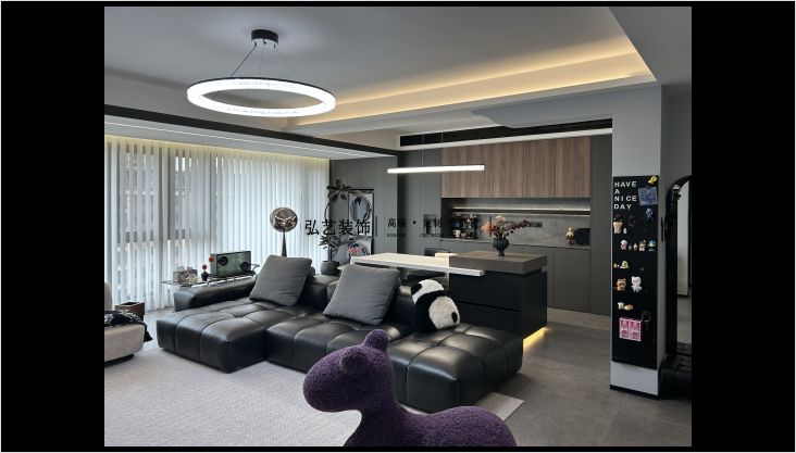 觀塘帝景130㎡黑白灰現(xiàn)代風實景落地